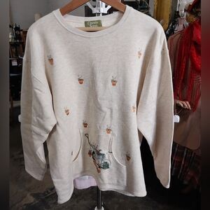 Country Scene Cream Sweatshirt with Plant Pot Design